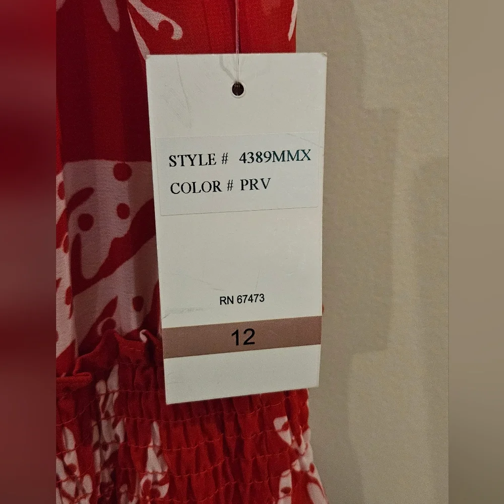 Taylor One-shoulder Tiered Dress Size- 12 Color-Red & White Coral/Starfish Print